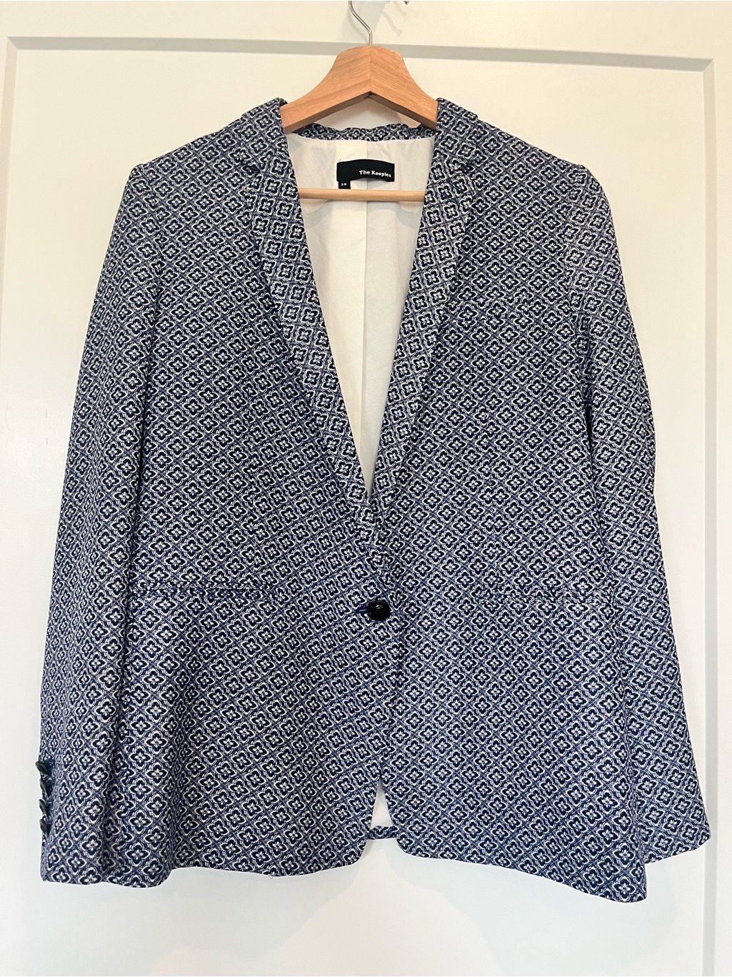 The Kooples Navy Geometric Print Preppy Office Old Money Chic Blazer Size 38 (6)